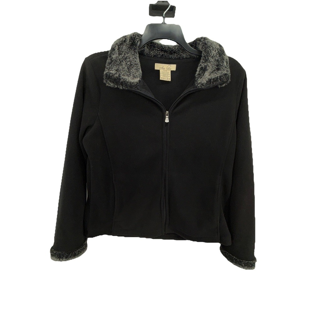 Au Lieu Coat Jacket Fur Collar & Sleeves Black Lt Wt Fleece Type XL Women's‎